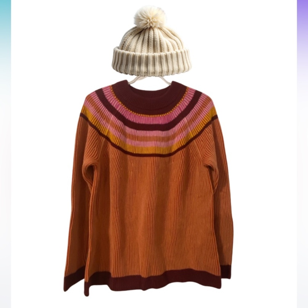 Lands End colorful drifter sweater cotton crew neck size M EUC